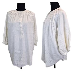 Scarlett Poppies Cotton Peasant Blouse XS Small Cream Silver Boho Cottagecore